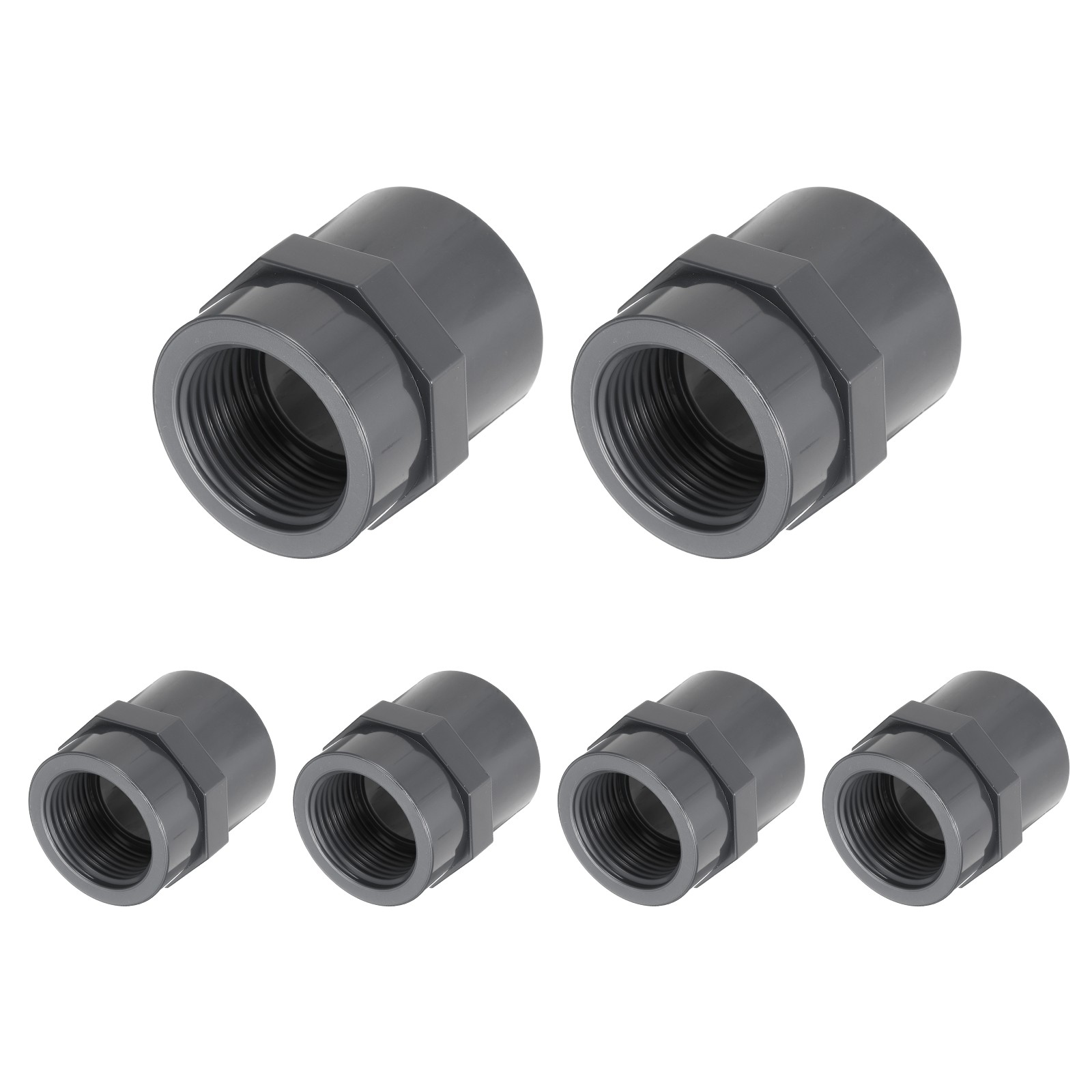 6 Pcs Female Threaded Pipe Fitting, 1″FNPTx1″ Schedule 80, Dark Gray