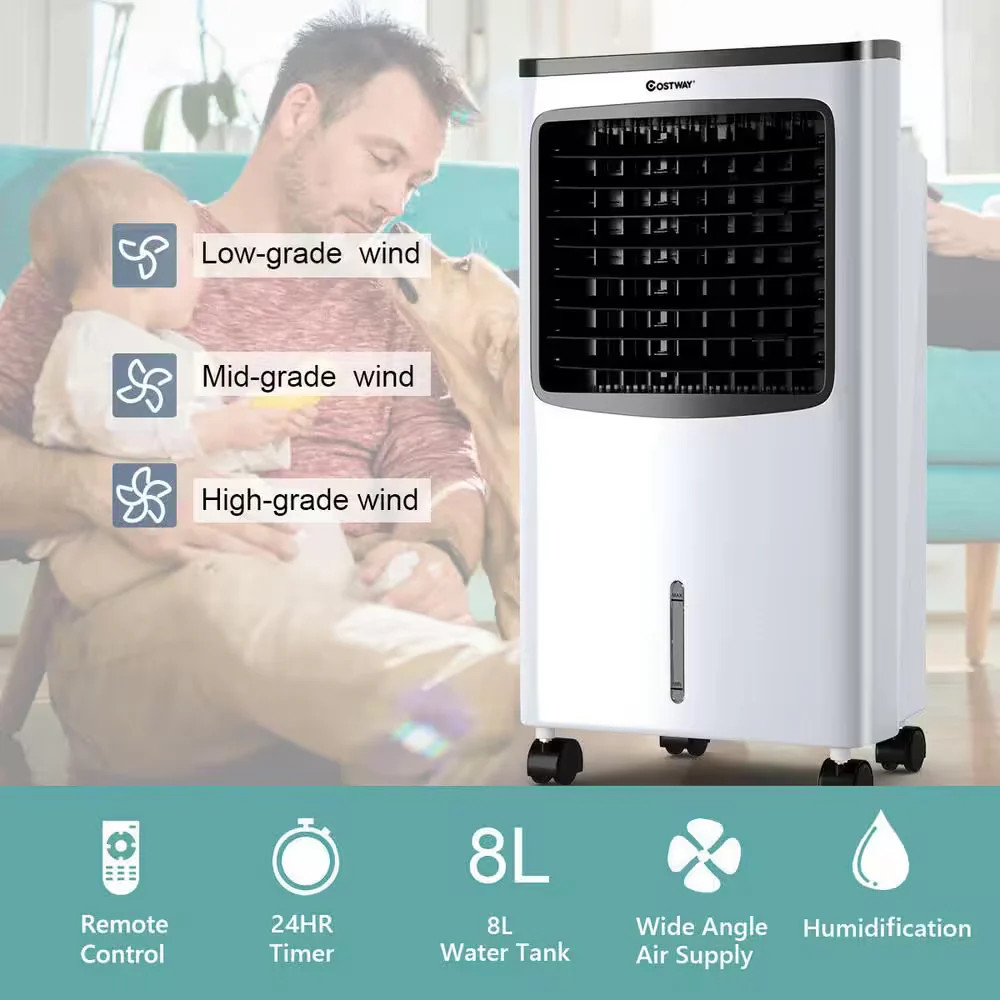 Costway 215 CFM Portable Evaporative Air Cooler 400 sq ft 3-Speed Remote Filter