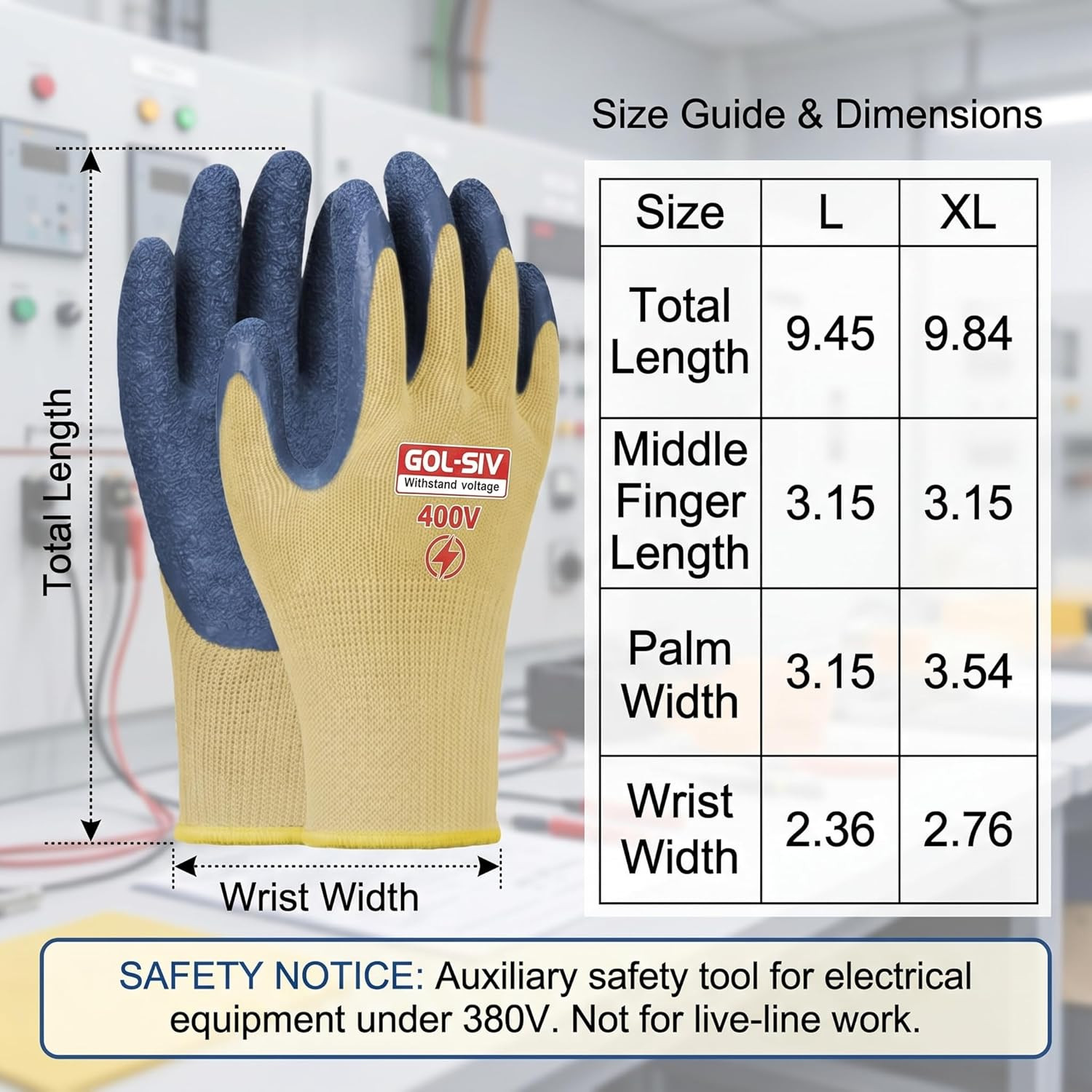 Insulated Electrician Gloves 400V Rubber Safety Work Gloves Size Large