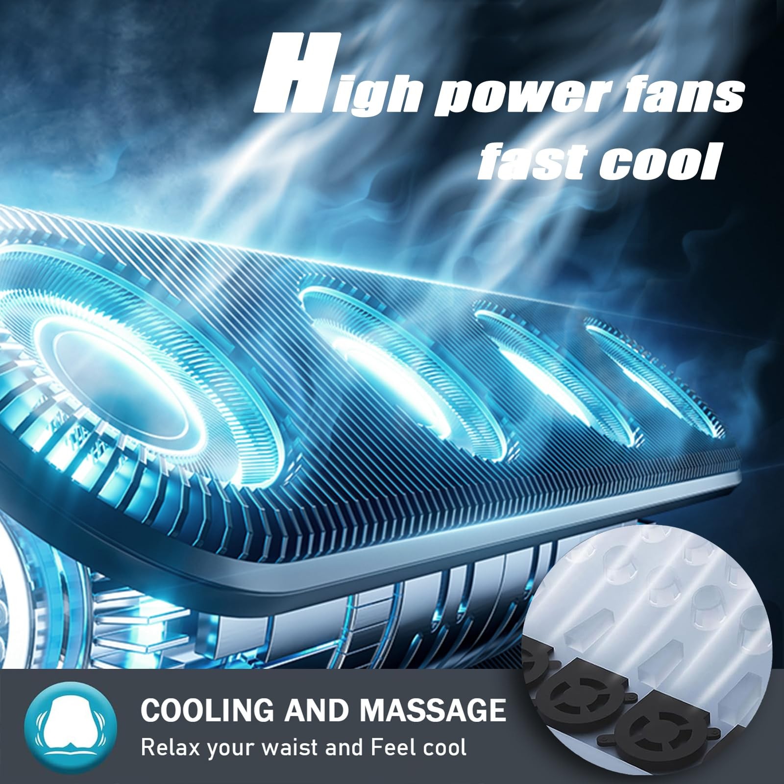 Black Summer Front Seat Cover Cooling Massage Temperature Control 3 in 1