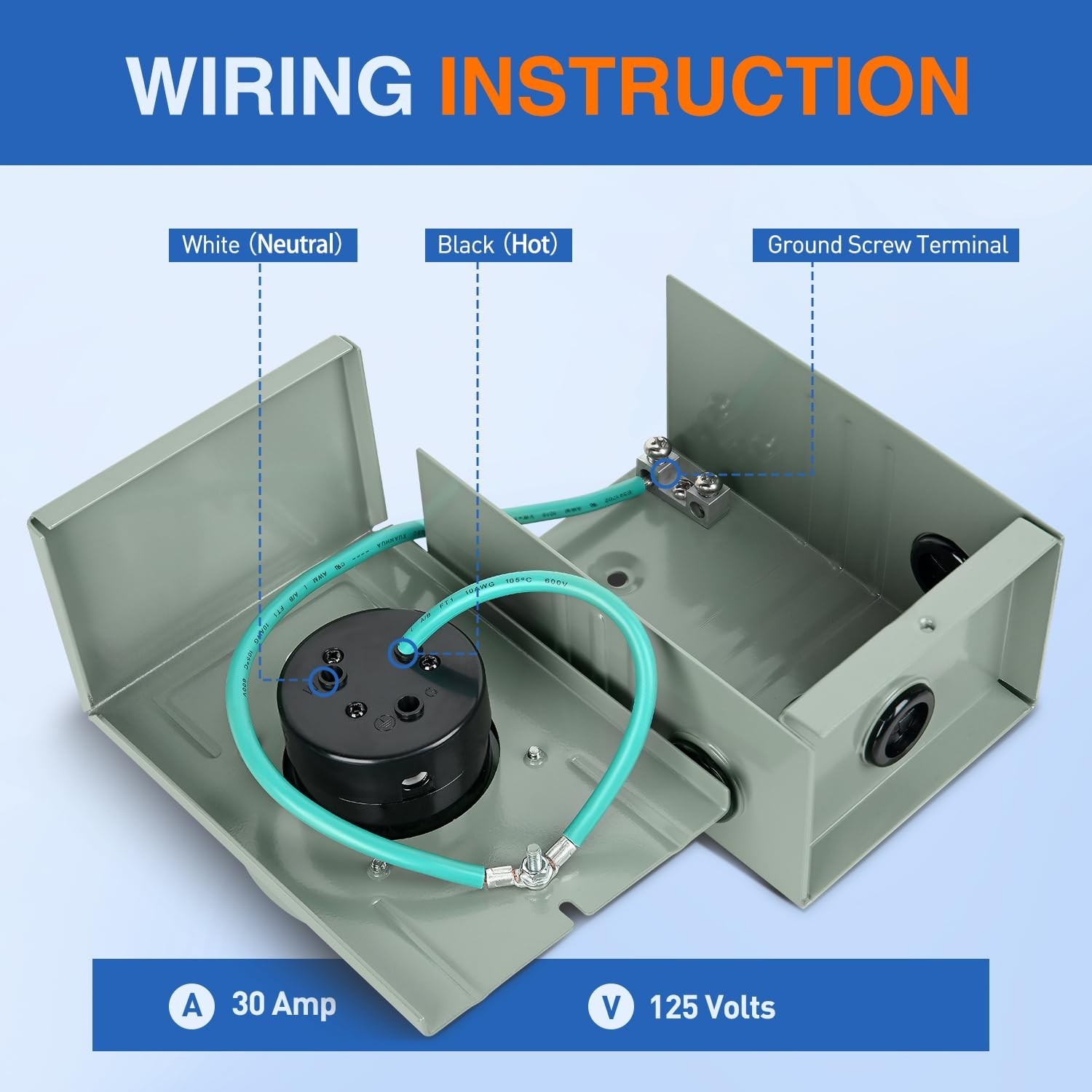 30 AMP Generator Power Inlet Box 125V NEMA L5-30P Waterproof Outlet for RV, Camp
