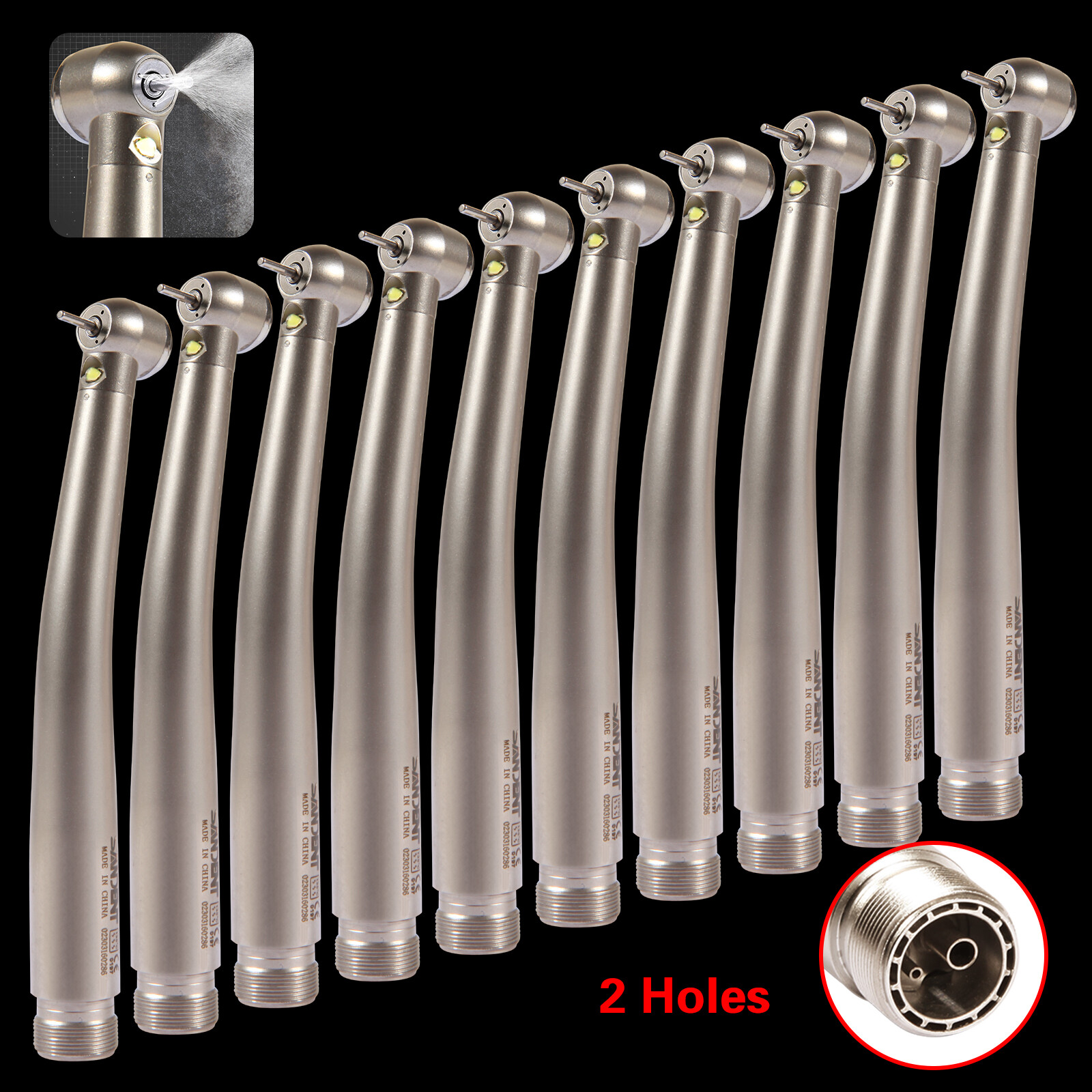 1-10 Turbina Dental LED Light Fiber Optic High Speed Handpiece 2 Holes Borden