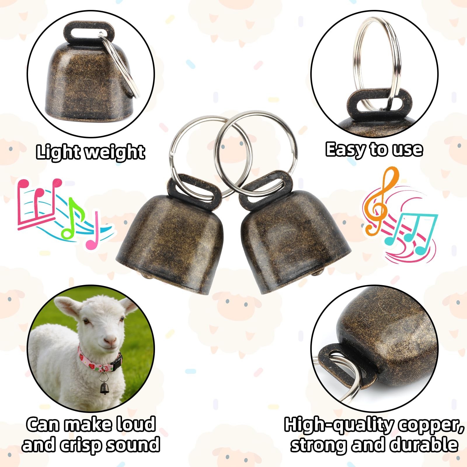 2 Pack Goat Collars with Bells Sheep Grazing Copper Bells and Adjustable Nylo…