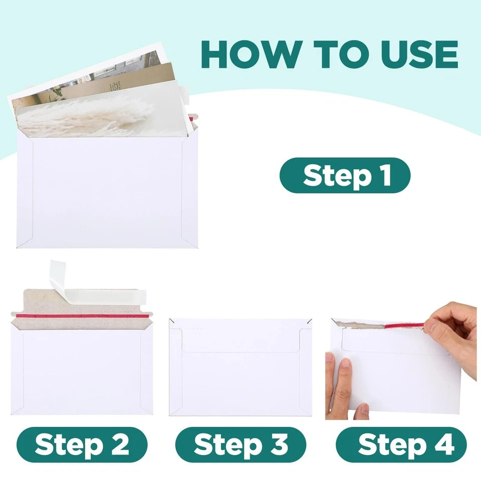 100 Pack 6.5×4.5 Inch Rigid Mailers Self Seal Stay Flat White Cardboard Photo…