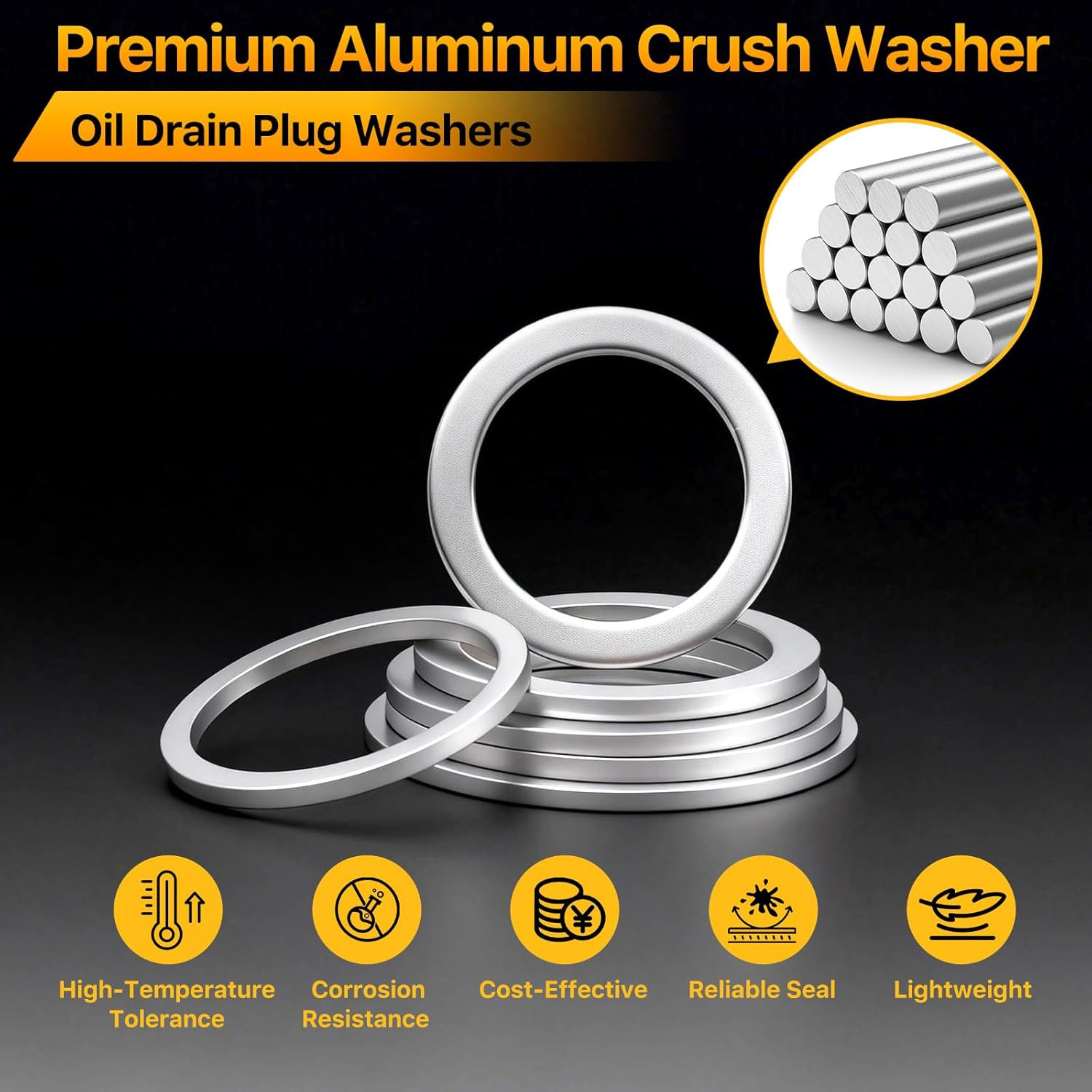 720PCS Crush Washer Kit, Aluminum Oil Drain Plug Gasket Assortment | 18 Sizes Cr