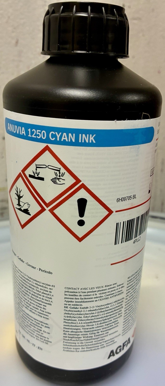 2 bottles – AGFA Anuvia 1250 Series Cyan Ink 1L Bottle, MPN 4PLL2, Exp 2027-04