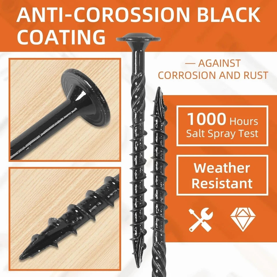 #14 x 3 Wood Structural Screws, Wood Screws, 200Pcs Lag Screws 3 Inch, Rust Resi