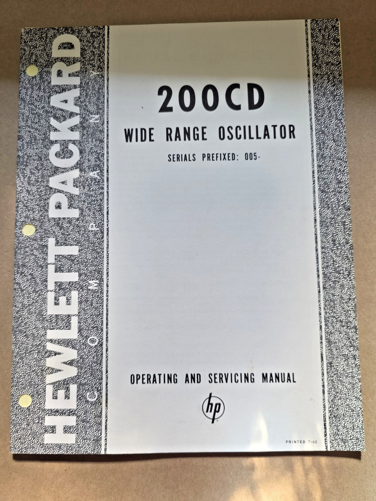 HP 200CD Wide Range Oscillator Operating & Service Manual July 1960