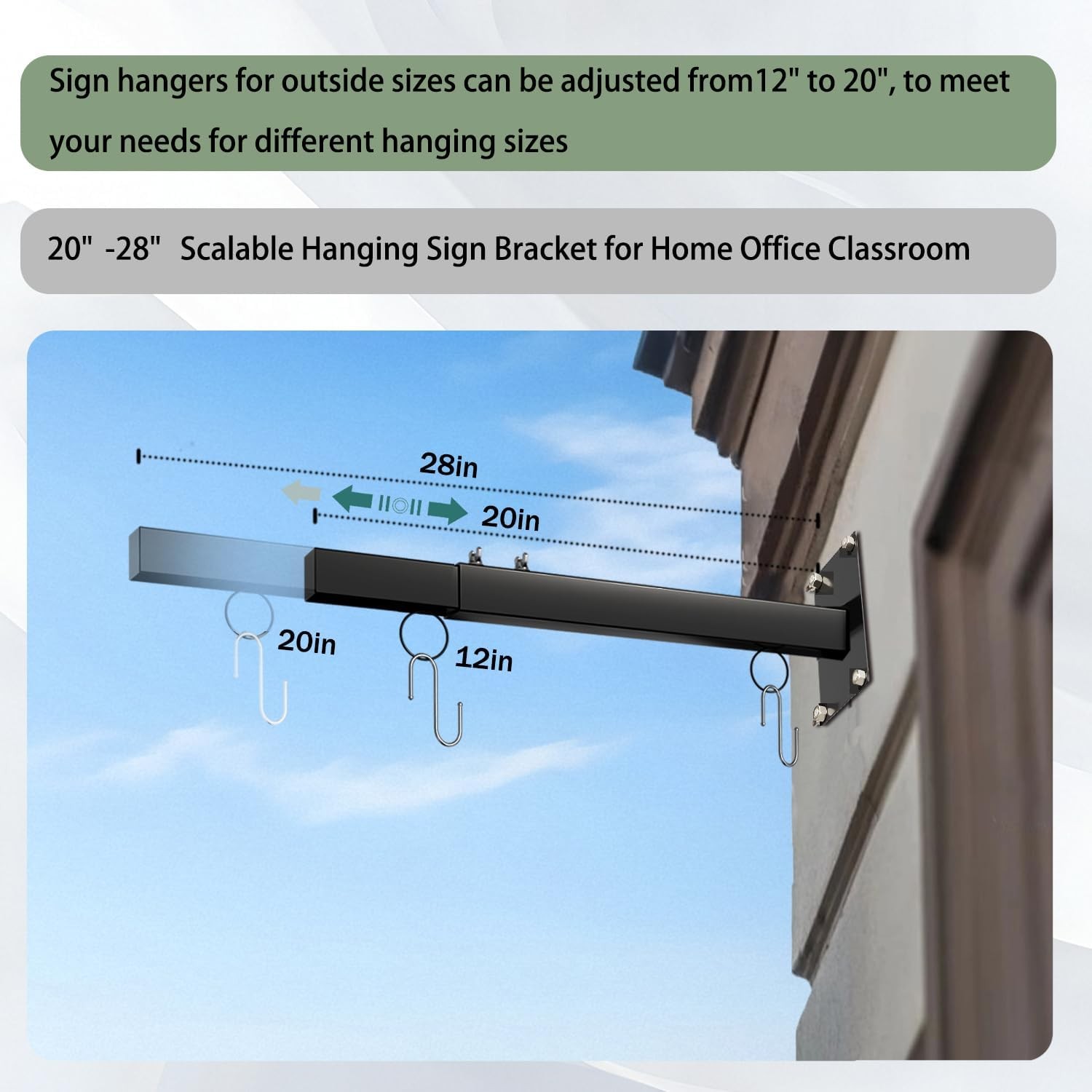 20″-28″ Scalable Hanging Sign Bracket, Sign Brackets Hanging Sign Outside