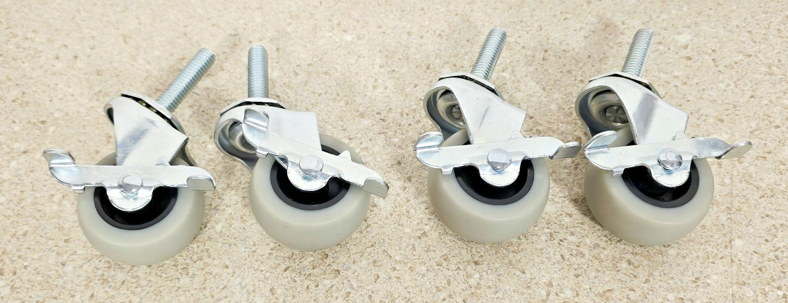 4PK 2 in. Gray Rubber Like TPR Steel Swivel Threaded Stem Caster Locking Brake
