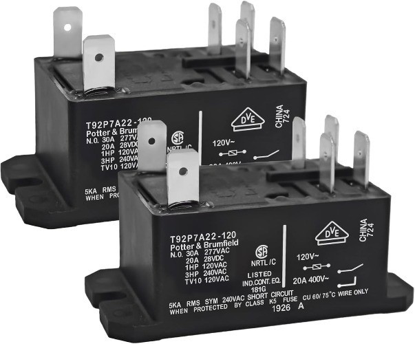 T92P7A22 120VAC Power Relay Pack 2 DPST NO 30A 6 Pins Relay Part 10459304