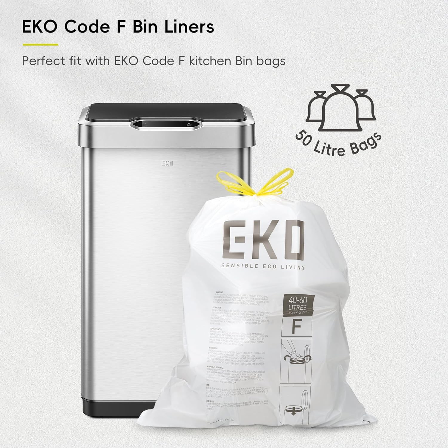 EKO Mirage-T 50L Touchless Motion Sensor Trash Can Stainless