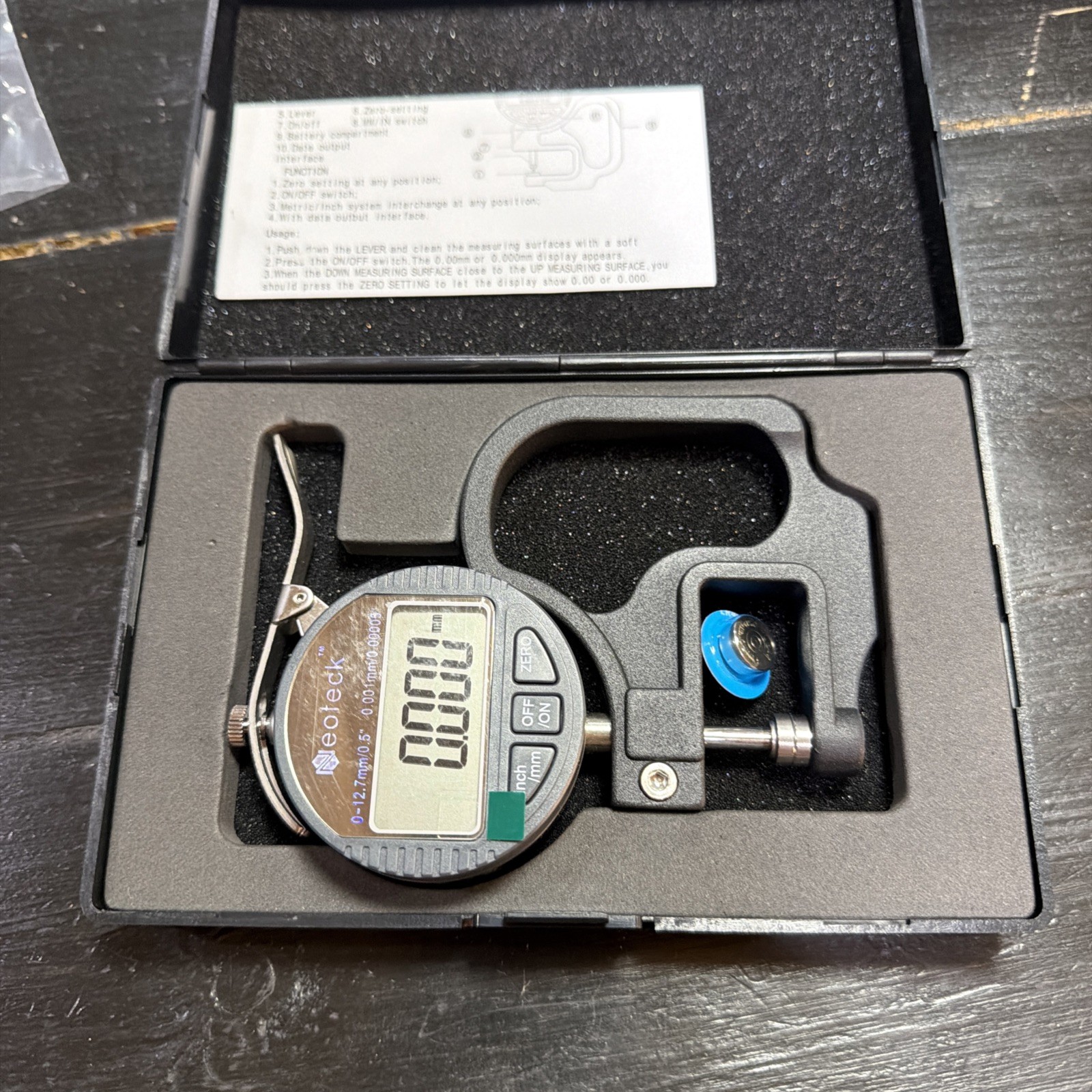 Neoteck Digital Thickness Gauge 0.5 inch/12.7mm, 0.0005″/0.01mm, 0.5″/0.0005″