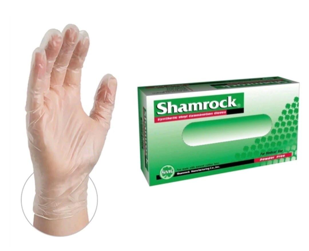 Shamrock Medical Vinyl Examination Gloves, Powder Free, Disposable 100pcs Large