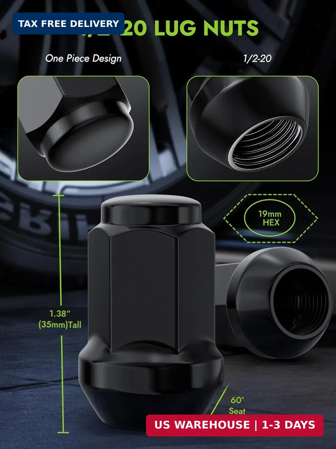AUTOPTIM 1/2-20 Lug Nuts – Replacement for 1987-2018 Jeep Wrangler JK, 2002-2012