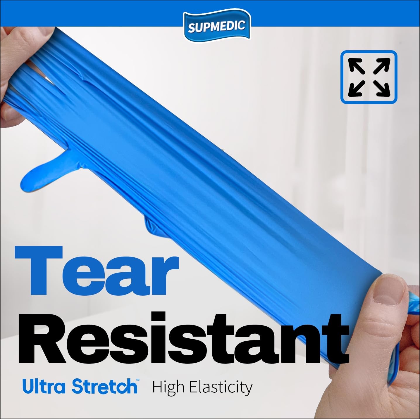 Supmedic Nitrile+ Disposable Gloves, 5 Mil X-Large, (Blue) X-large
