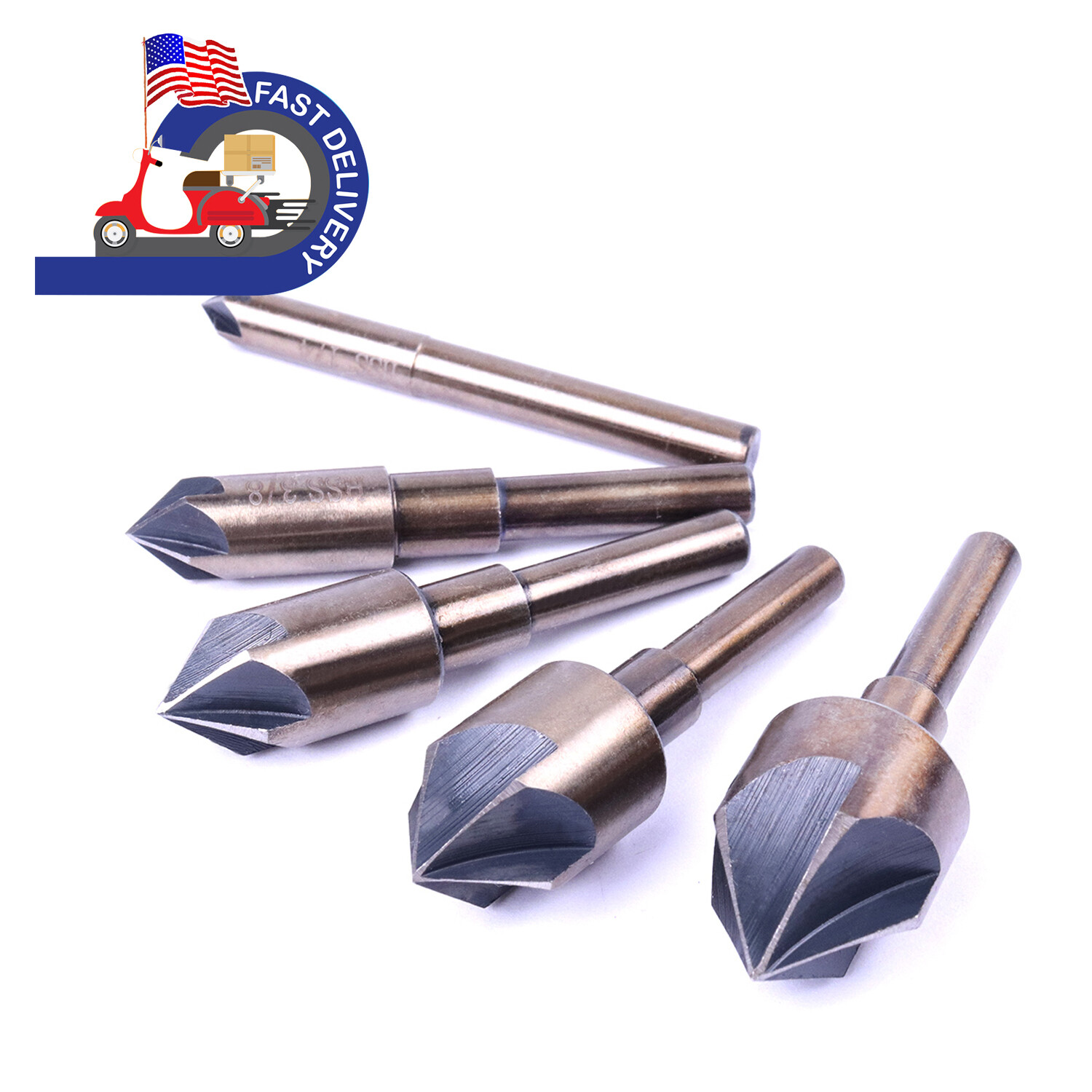 Pack 5 82 Degree 5 Flutes Countersink Drill Bit Set Chamfering Cutter Device
