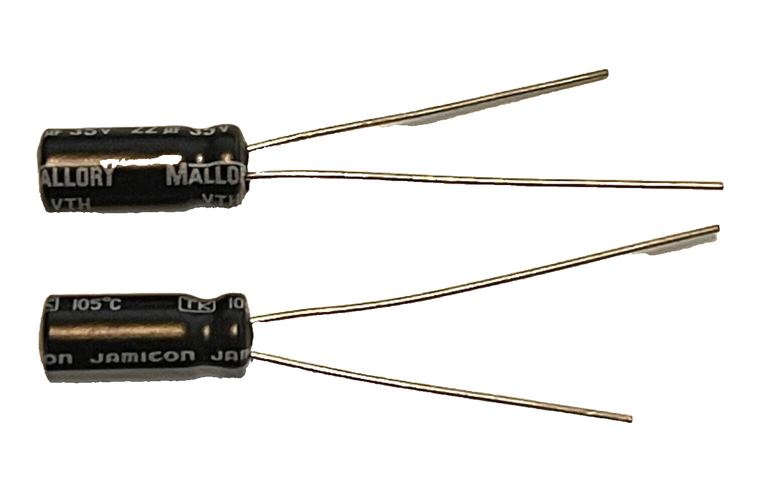 25pcs MALLORY 22uF 35V Aluminum Electrolytic Cap +105C 2.5mm LS Tested USA SHIP
