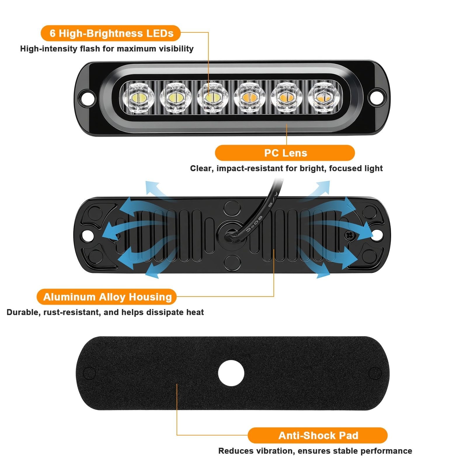 EEEKit 10 PCS LED Emergency Strobe Lights, 6 LED Amber White Strobe Warning E…