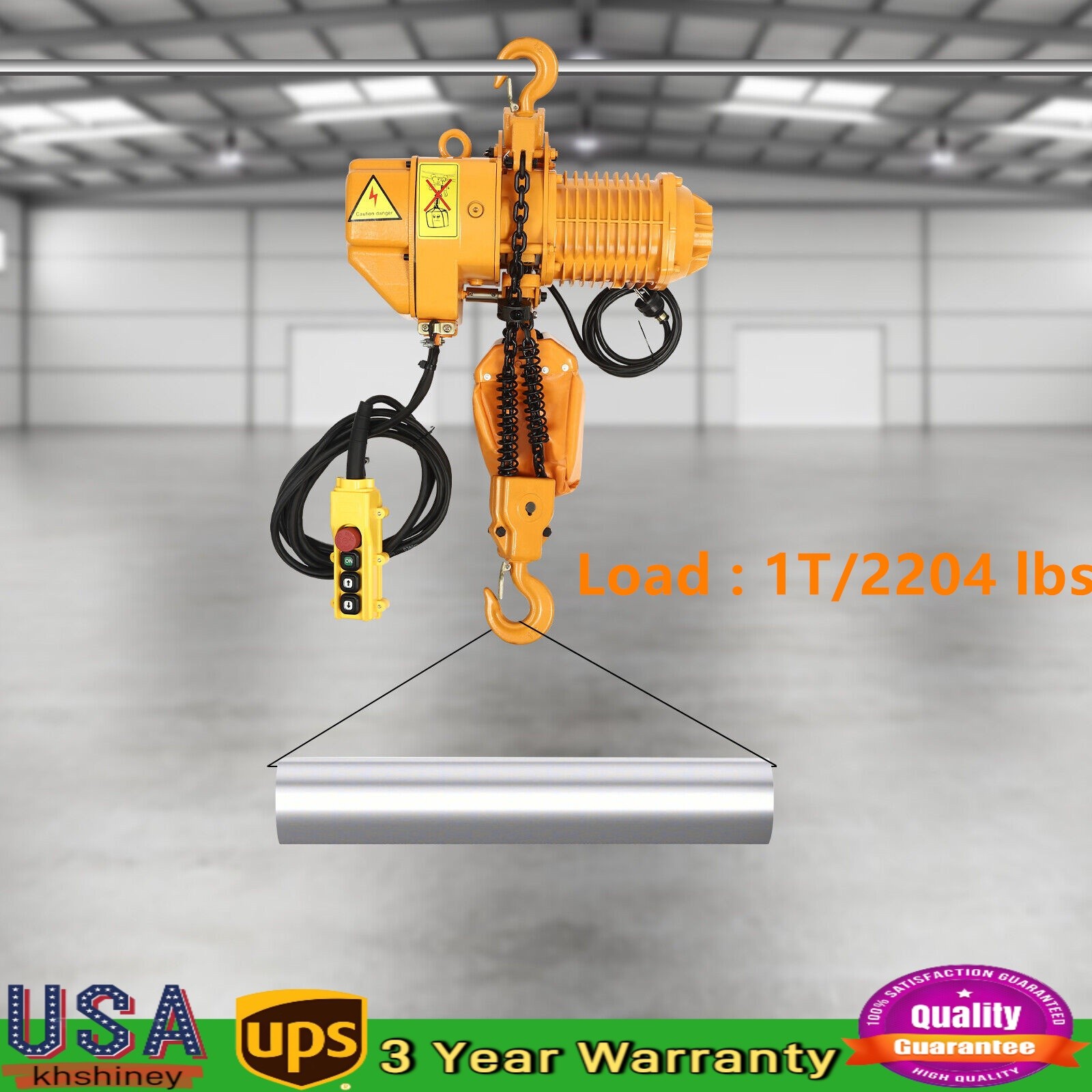 1 Ton Electric Chain Hoist w/10FT G80 Chain 110V 2200LB Electric Hook Lift Winch