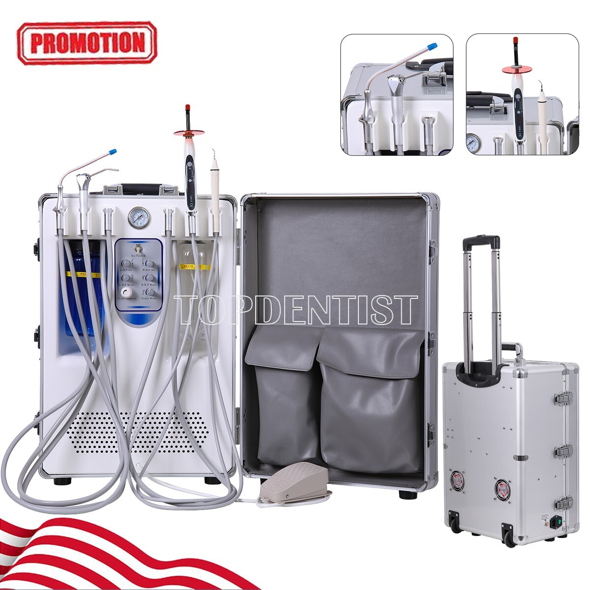Portable Dental Mobile Delivery Unit Air Compressor Suction +Curing Light+Scaler