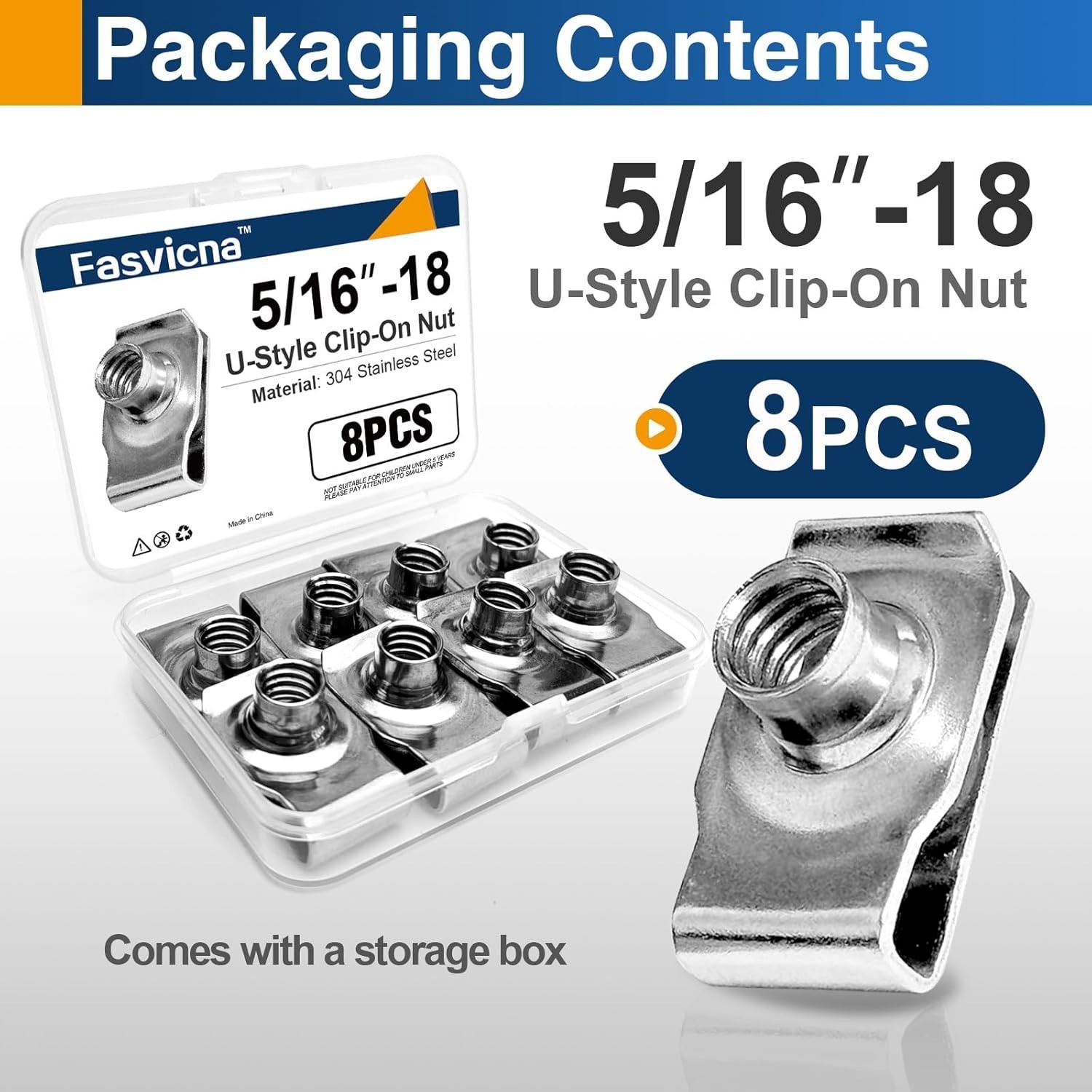 20 Pack 5/16-18 Extruded U-Nuts 304 Stainless Steel U Clip Car Clips Fasteners
