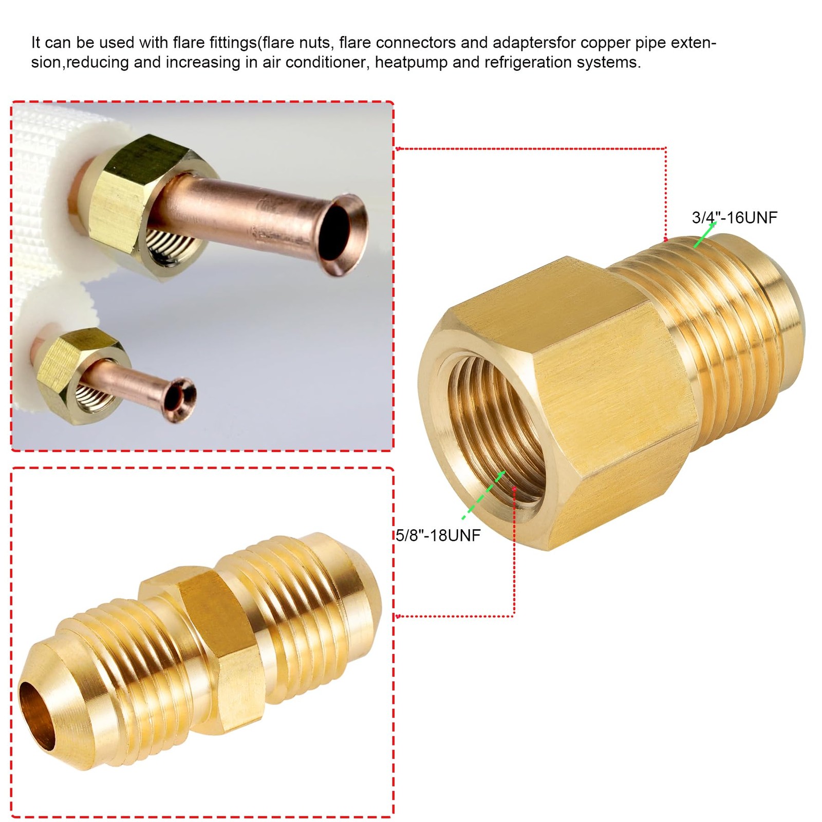 2pcs 3/8 Inch (5/8″-18UNF) Female Flare x 1/2 Inch（3/4″-16UNF）Male Flare Bras…