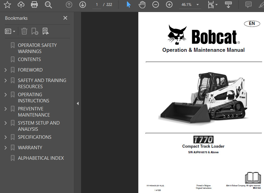 BOBCAT T770 COMPACT TRACK LOADER OPERATORS SERVICE REPAIR SHOP MANUAL PDF USB
