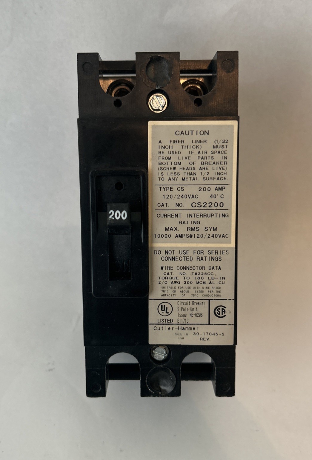 Cutler-Hammer CS2200 200 Amp 2 Pole 120/240 VAC 10 kA Circuit Breaker