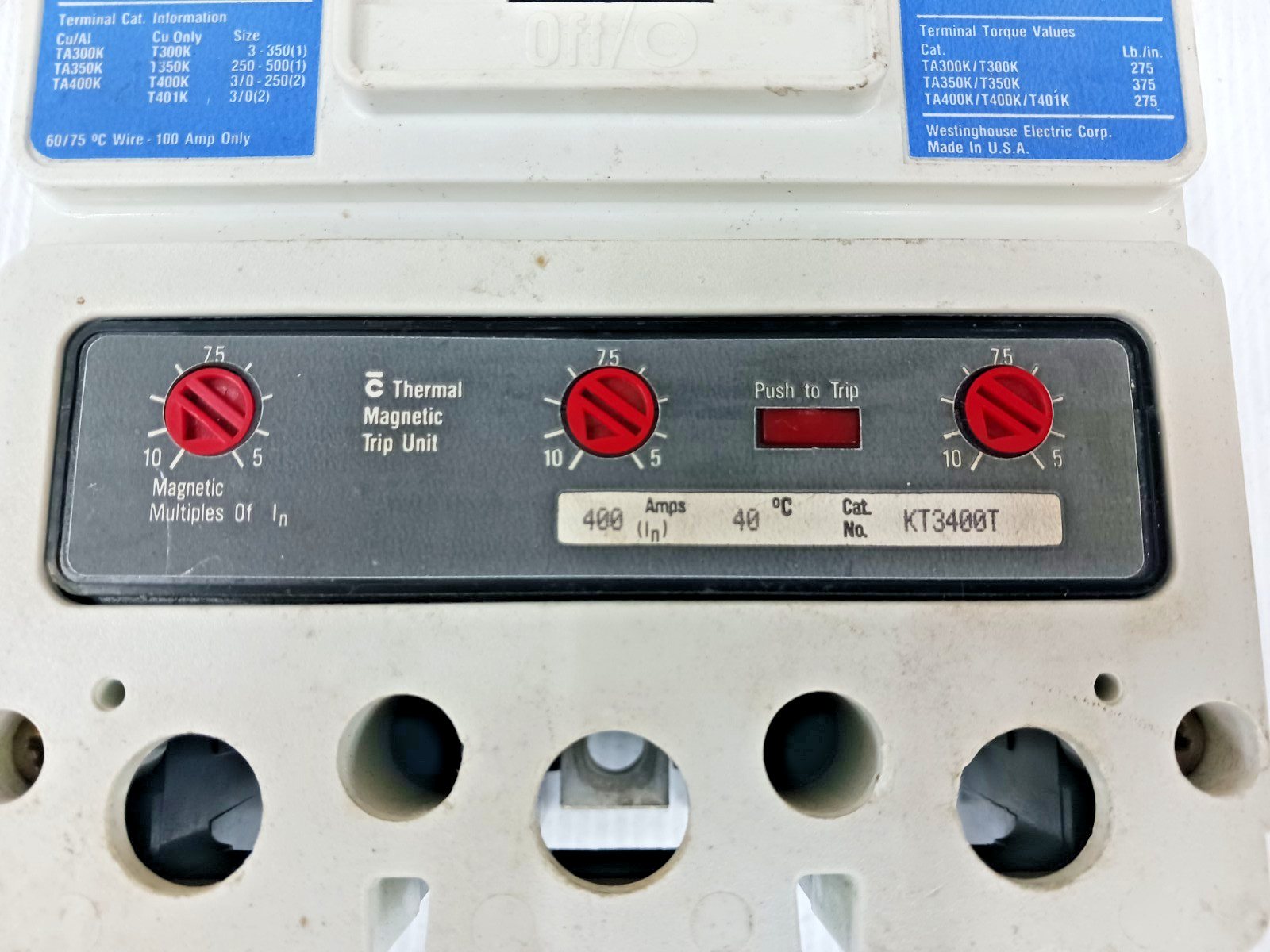 Westinghouse 400A Circuit Breaker 3P 240 VAC DK3400 W/ 400A Trip (Missing Lugs)