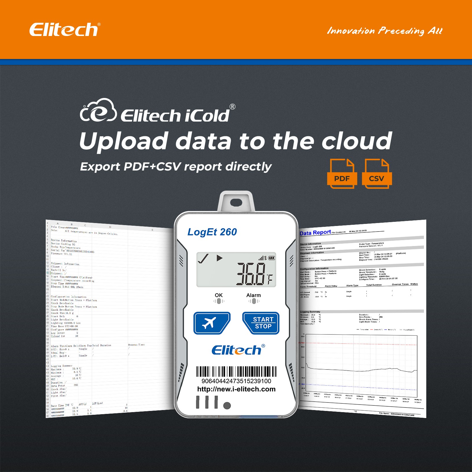 Elitech RCW-360 Plus WiFi Temperature Data Logger Internal Sensor Temp Recorder