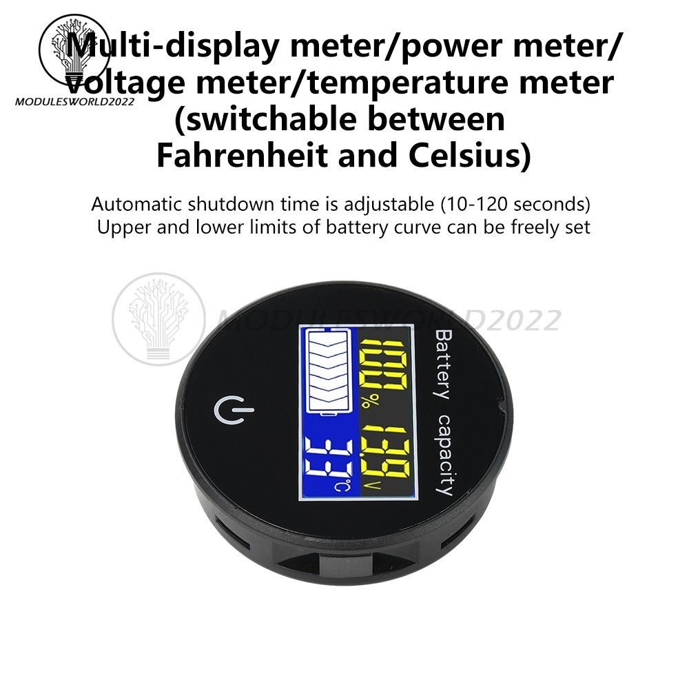 LCD Digital Battery Level Indicator Voltage Power Percentage Temperature Display