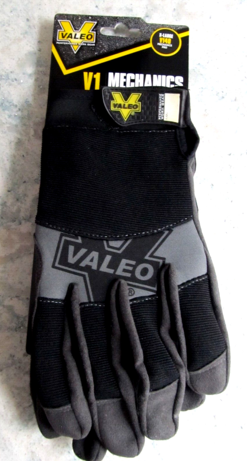 Mechanics Gloves X-Large V140 Black/Gray Form Fitting All-Purpose Protect VALEO