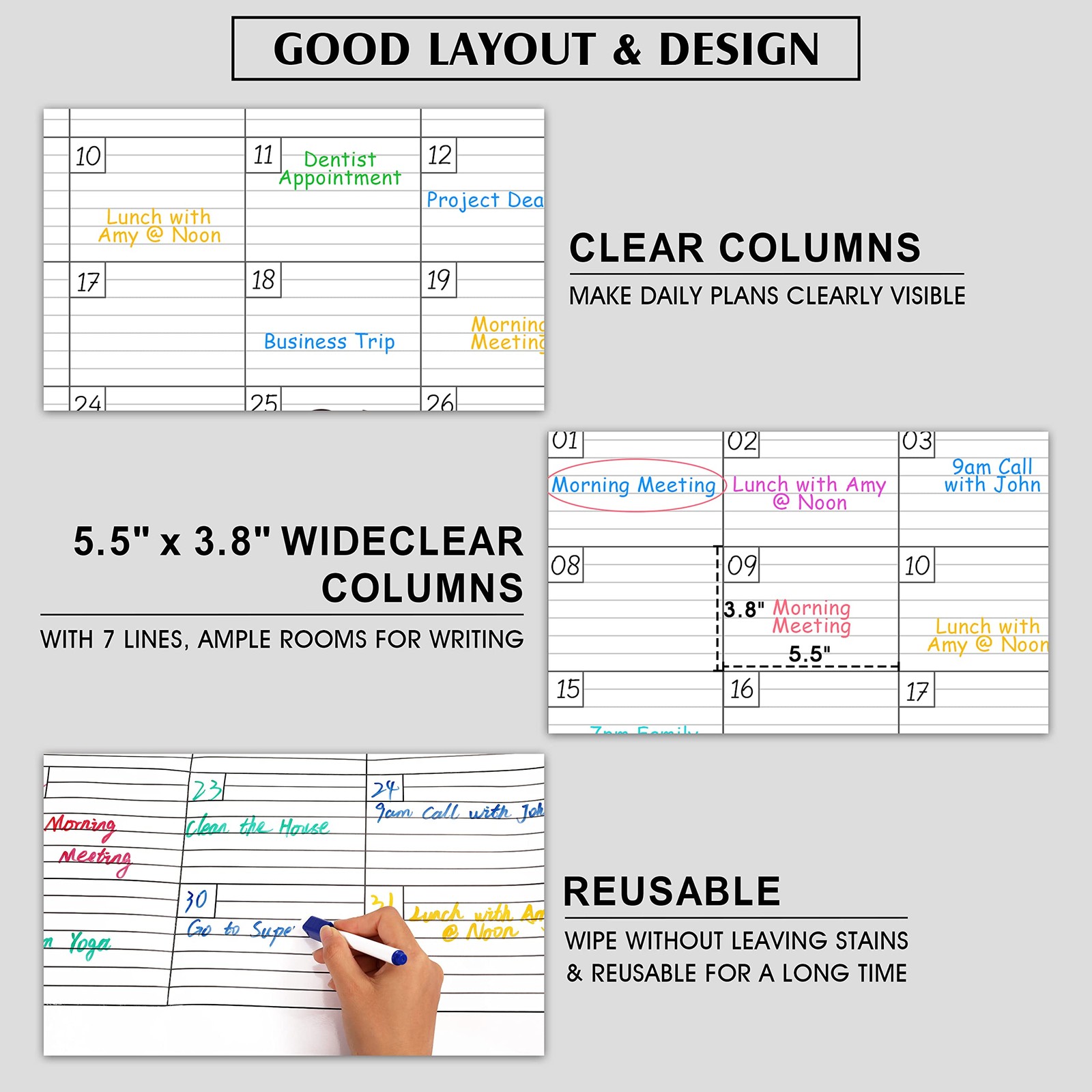 Large Dry Erase Calendar for Wall – Undated 1 Month 30″ x 40″, Classic Black
