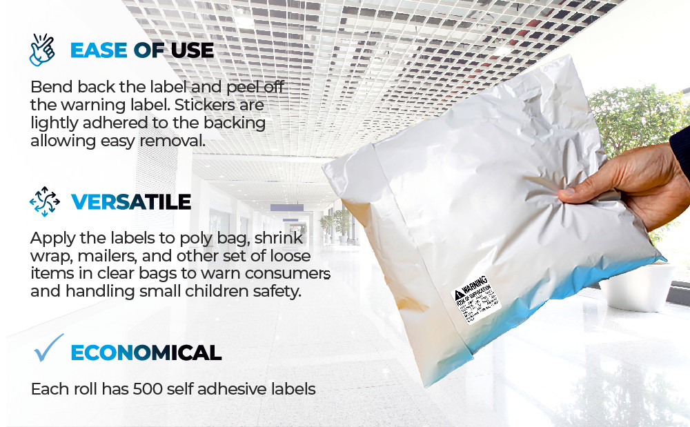 Innovative Haus 5 Rolls x 500 Labels (2,500 Total) Risk of Suffocation Warning
