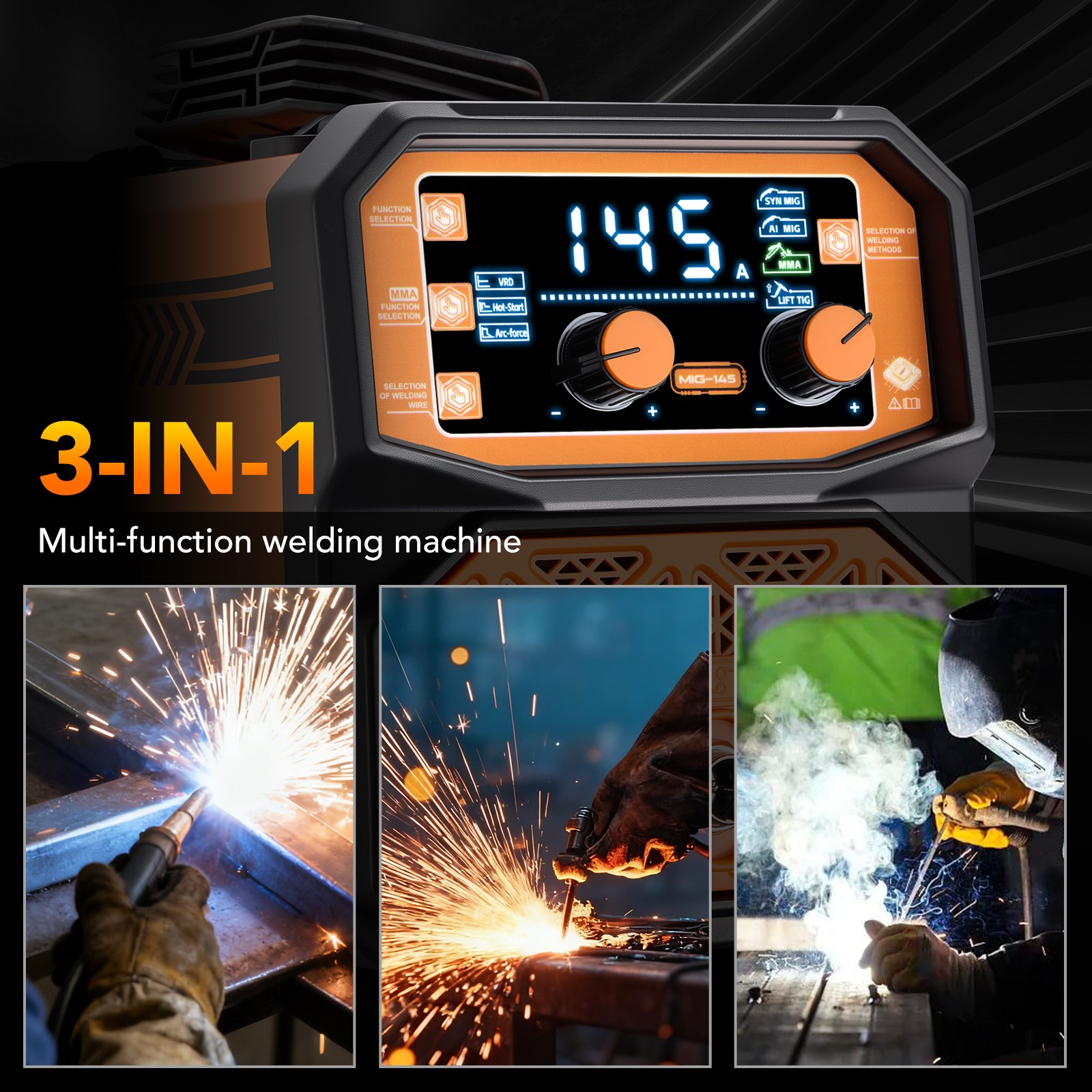 Flux Core MIG Welder 145A 3 Functions No Shielding Gas Required Stick TIG