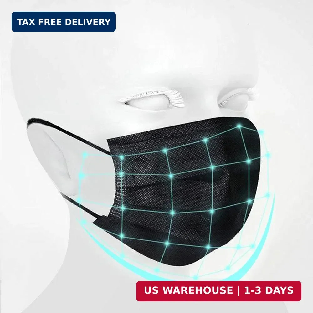 NNPCBT 100PCS 3 Ply Black Disposable Face Mask Filter Protection Face Masks