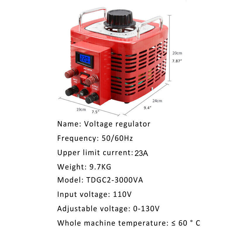 3KVA 110/220V Variac Transformer 0-130V/300V Variable Voltage Regulator Metered