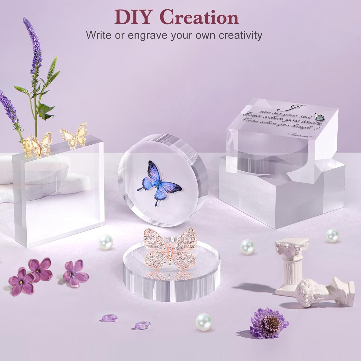 SAMYUCHO Acrylic Base Stand 4 Pieces Acrylic Blocks for Display 4 X 4 X 2 Inch C