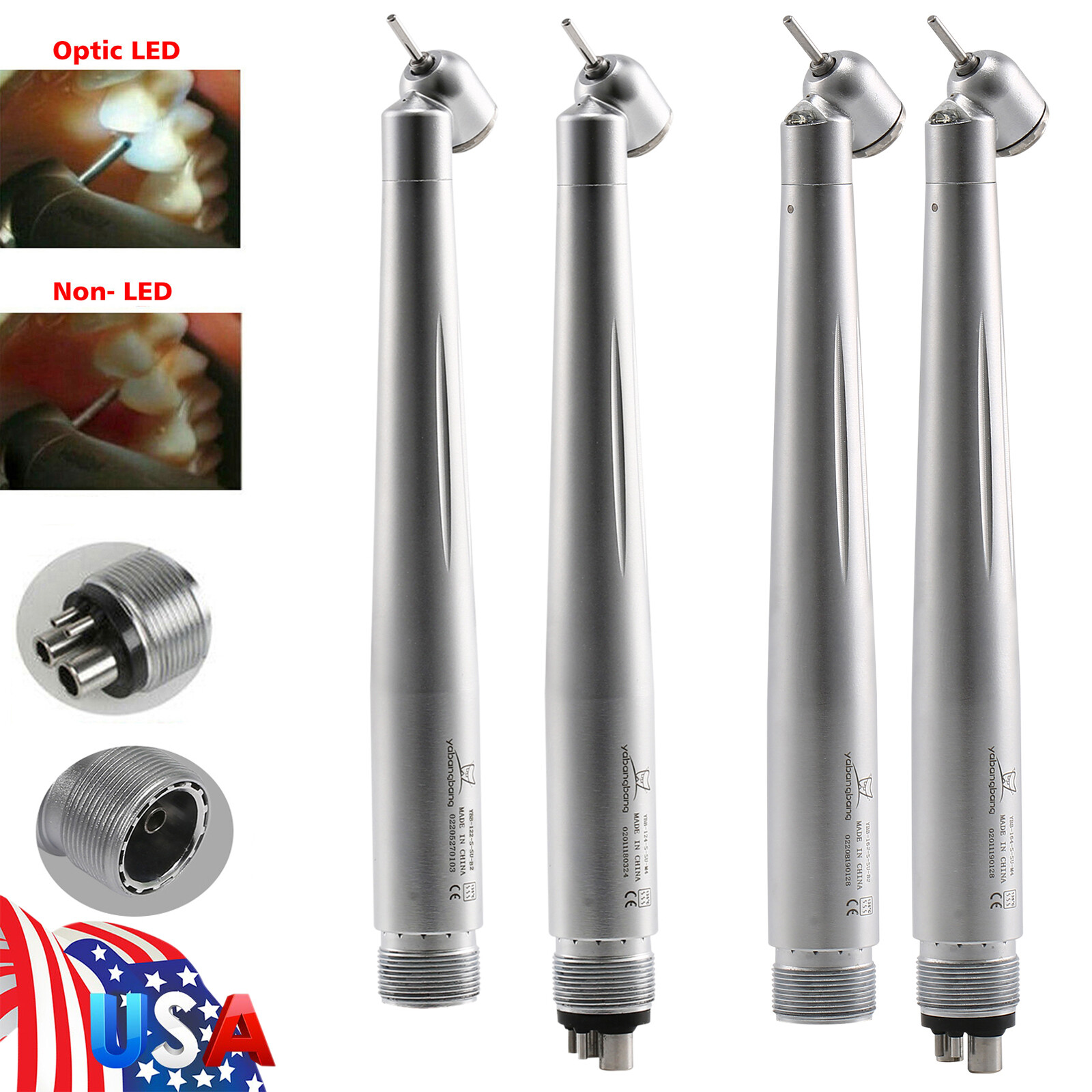 Dental LED /NO-LED 45° Degree High Speed Handpiece 2/4 holes turbine rotor USA