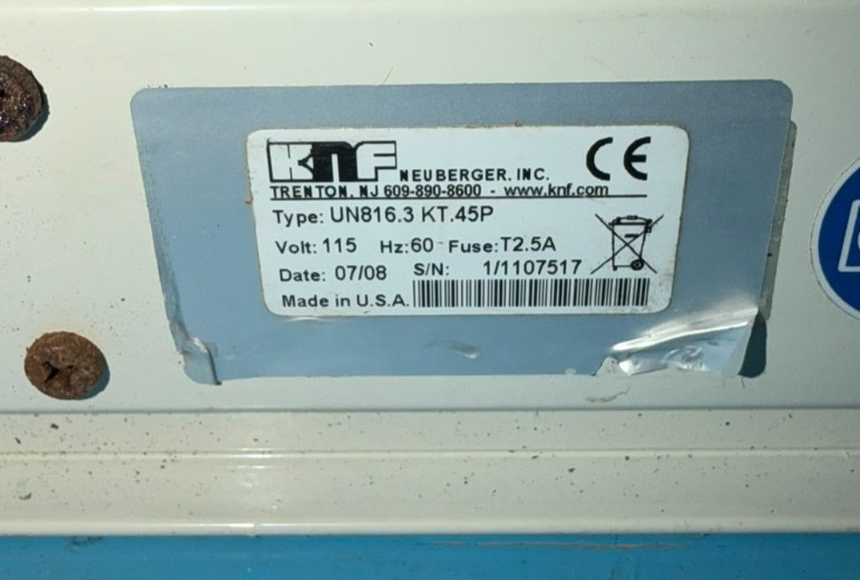 KNF N816.3 KTP Vacuum Pressure Pump 16 L/min 115V Runs Strong BROKEN PORT