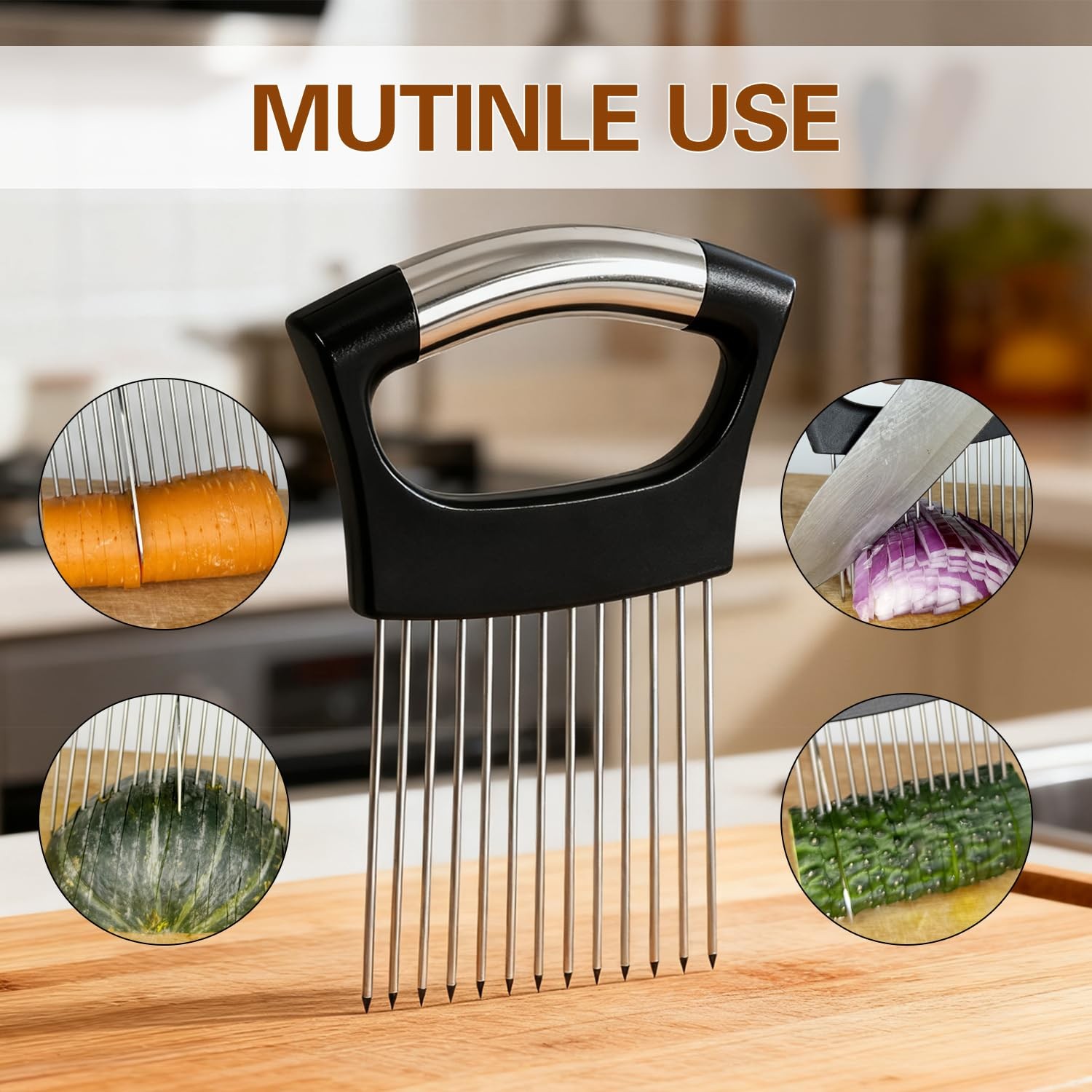 Wooyee Onion Holder for Slicing, Cutter Vegetable 14 Needles, Black