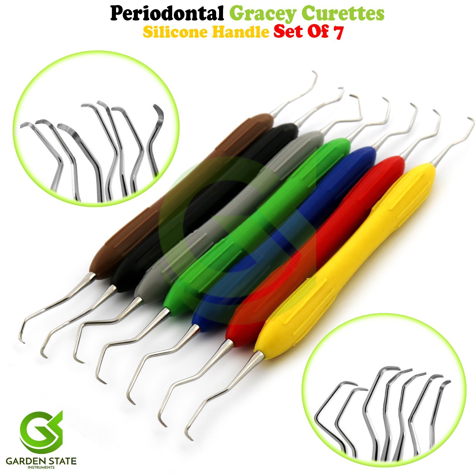 NEW SILLICONE HANDLE Periodontal 7 PCS Gracey Curettes Set Dental Instruments