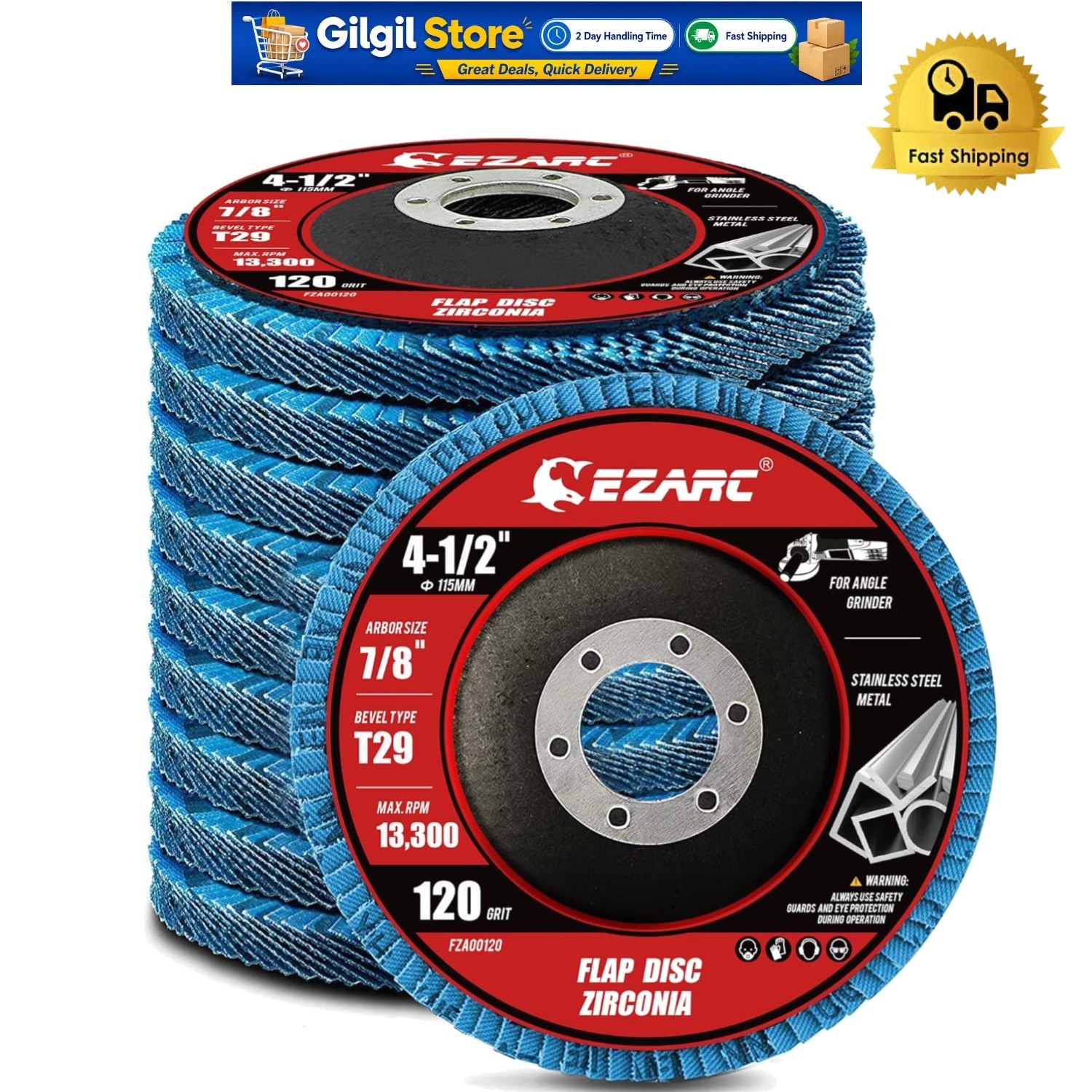 Durable Type 29 Flap Disc, 4 1/2 Inch, 10 PCS for Angle Grinders with 13,300 RPM