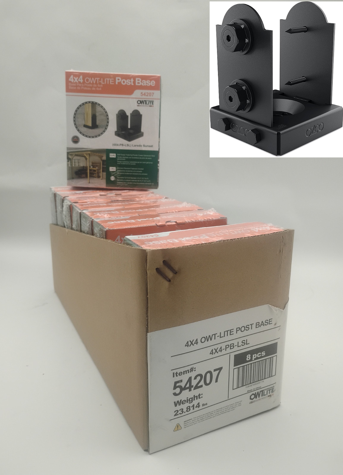 OZCO 54207 Laredo Sunset Lite 4×4 Post Base,Black, 8 pack