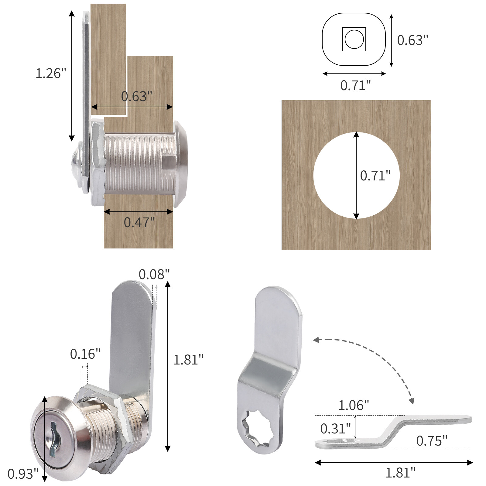 2x Cabinet Cam Lock 5/8″ Cylinder Tool Box Lock Zinc Alloy for Drawer Dresser RV