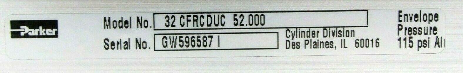 NEW PARKER 32-CFRCDUC-52.000 ROLESS CYLINDER 32CFRCDUC52000