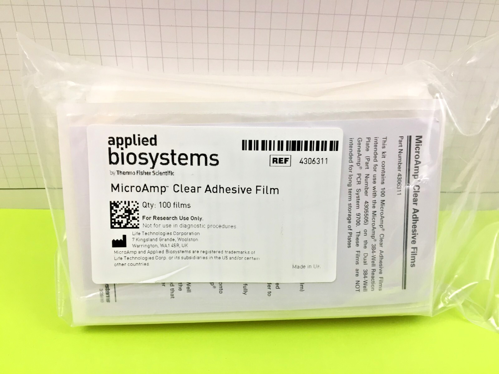 Applied Biosystems MicroAmp Clear Adhesive Film, 4306311 Pack of 100, 10-26-2023