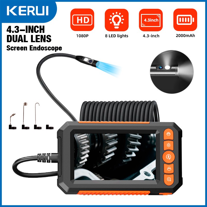 IP67 Rated Dual Lens Snake Inspection Camera 10M Cord Built-in LCD Screen