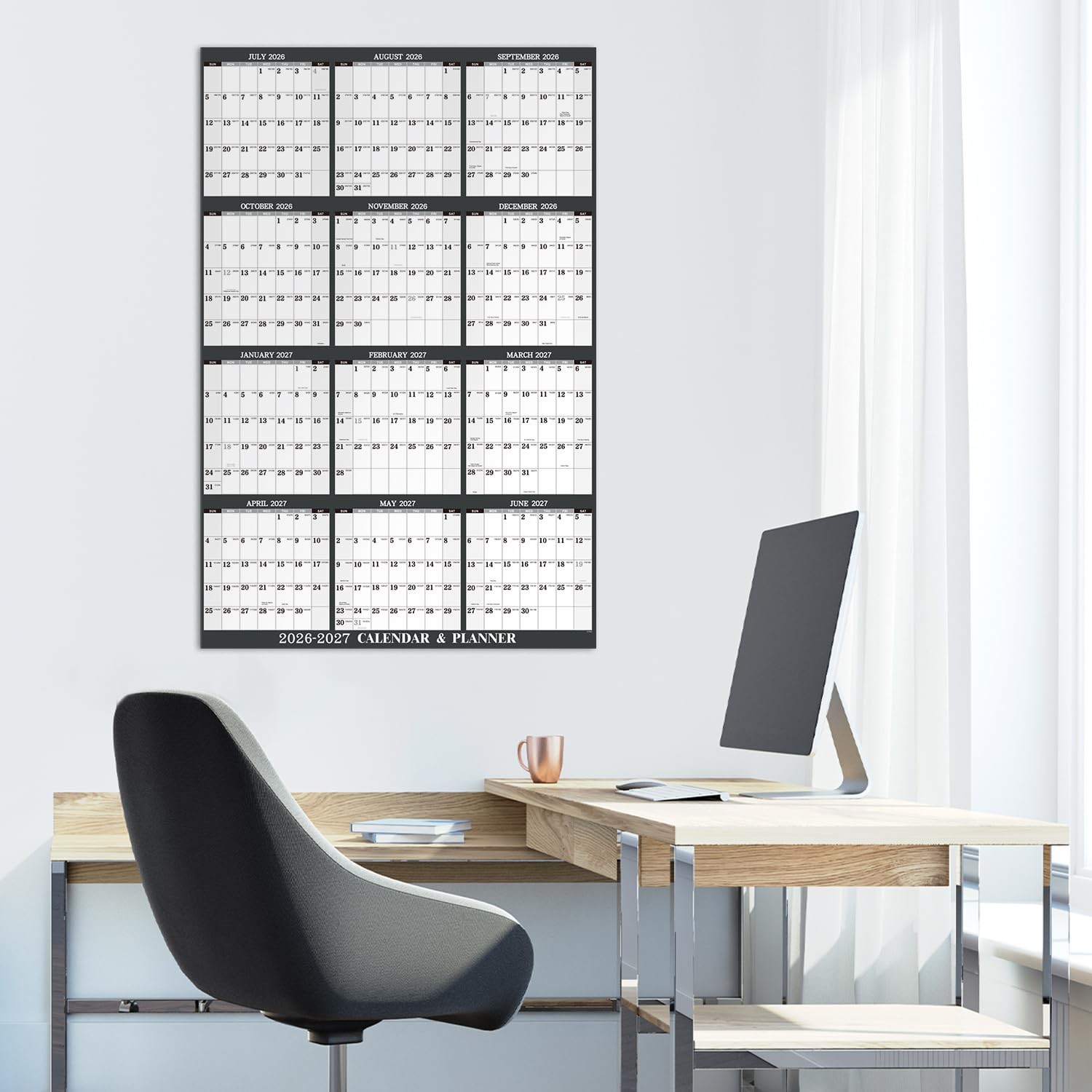 2026-2027 Yearly Wall Calendar – 26-27 34.3″ x 22.8″, gray